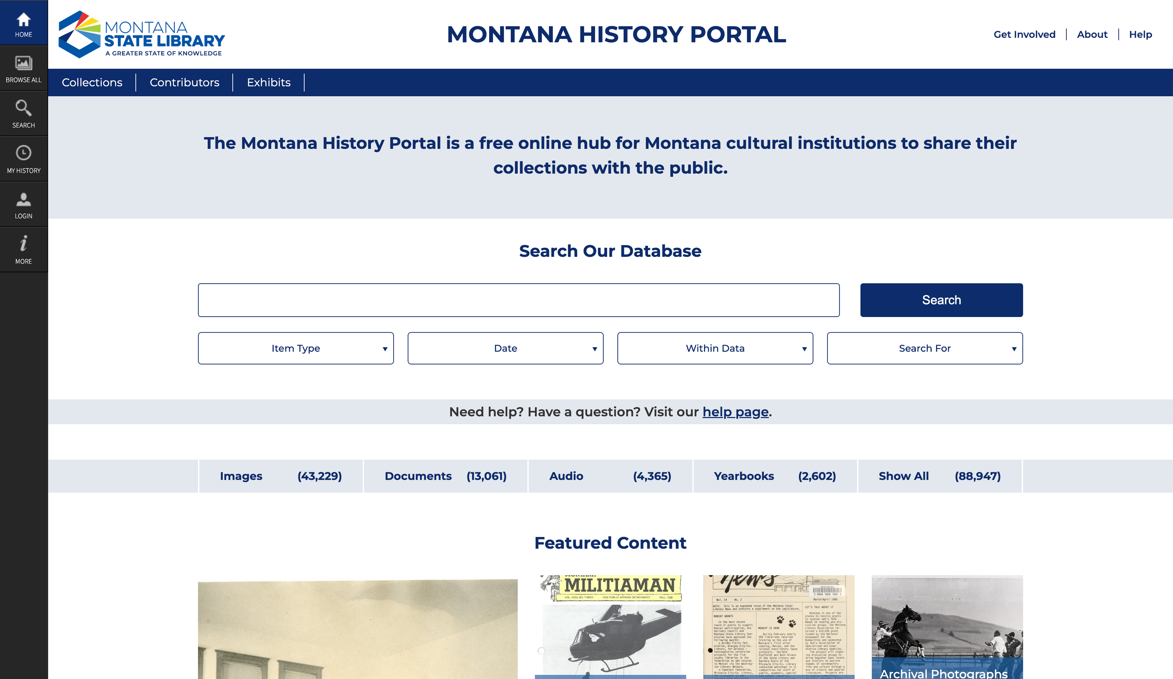 Montana History Portal, Homepage